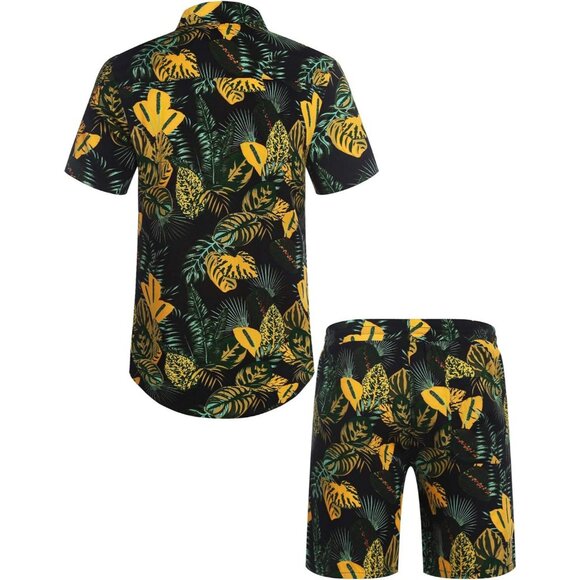 Men Hawaiian Matching Set Summer Beach Outfits Flower Shirts and Shorts - Picture 3 of 6